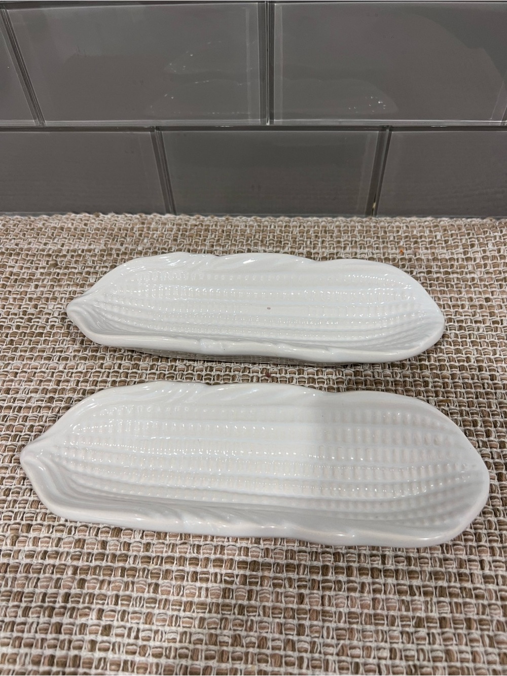 Vintage White Ceramic Corn-Shaped Serving Dishes - Set of 2